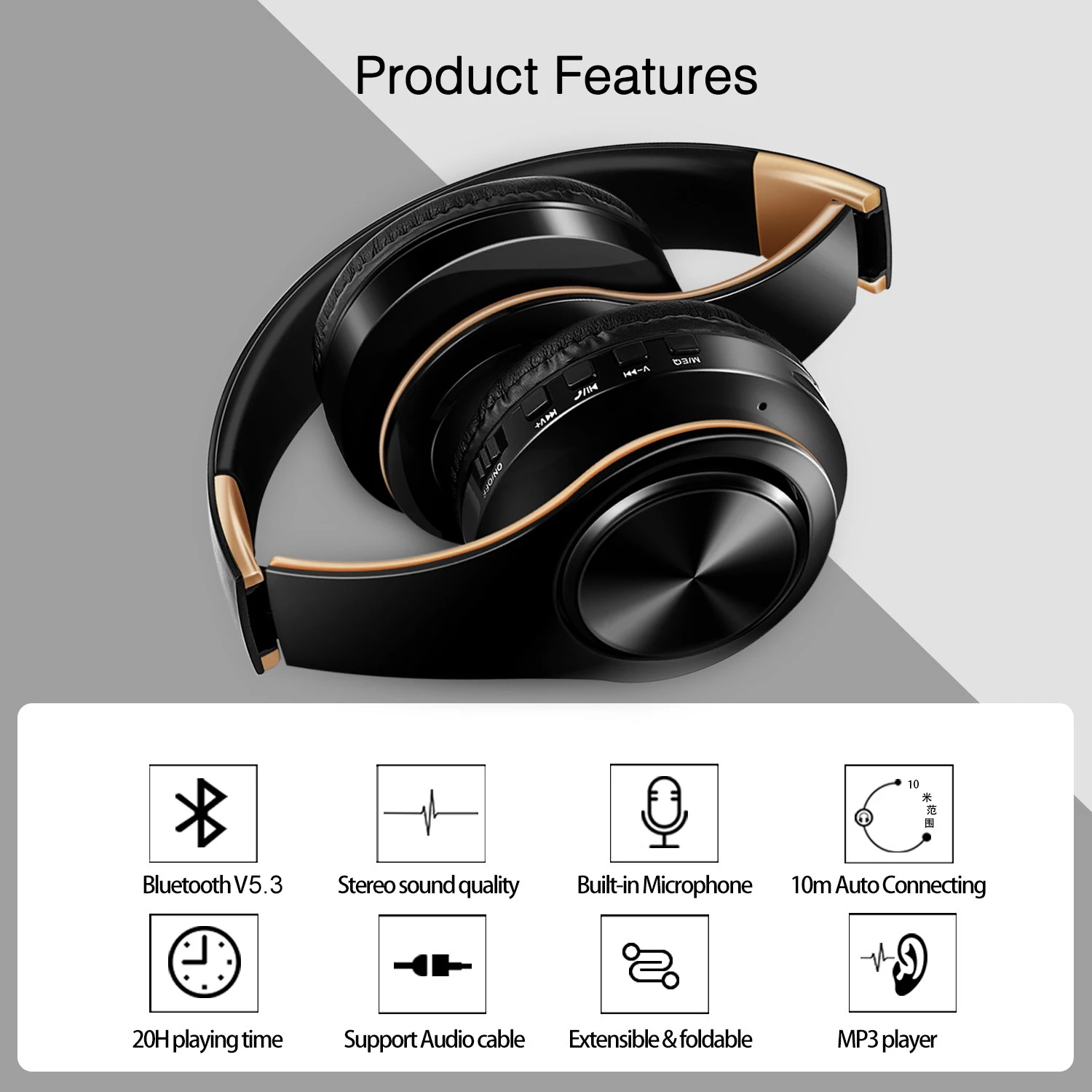 CATASSU Bluetooth 5.3 Wireless Over-Ear Headphones with Microphone - Image 7